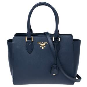 Pre Owned Prada Navy Blue Saffiano Lux Leather Tote