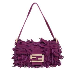 Fendi Purple Suede Fringe Baguette Bag