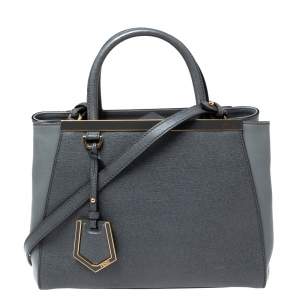 Pre Owned Fendi Grey Leather Small 2Jours Tote