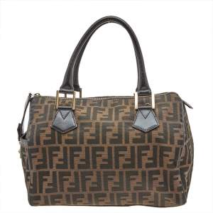 Pre Owned Fendi Tobacco Zucca Canvas and Leather Medium Chef Boston Bag