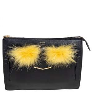 Pre Owned Fendi Black/Yellow Leather Monster Clutch