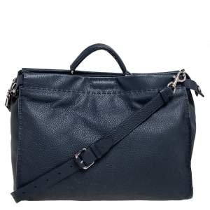 Fendi Navy Blue Leather Selleria Peekaboo Top Handle Bag