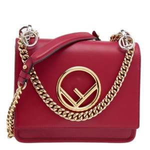 Pre Owned Fendi Red Leather Small Kan I F Shoulder Bag