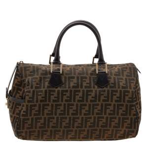 Pre Owned Fendi Tobacco Zucca Canvas and Leather Boston Bag