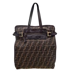 Pre Owned Fendi Tobacco Zucca Canvas And Leather Tote