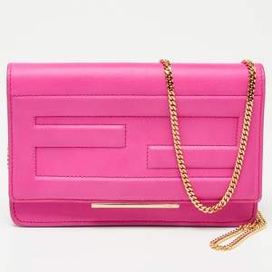 مملوكة مسبقًا محفظة فندي تيوب جلد وردية زاهية  بسلسلة