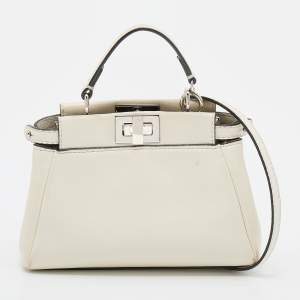 Fendi White Leather Micro Peekaboo Top Handle Bag
