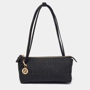 Pre Owned Fendi Dark Brown Zucchino Canvas and Leather Forever Pochette Bag