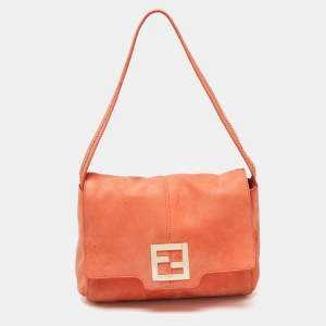 Pre Owned Fendi Orange Leather Mama Forever Flap Chain Link Handle Shoulder Bag