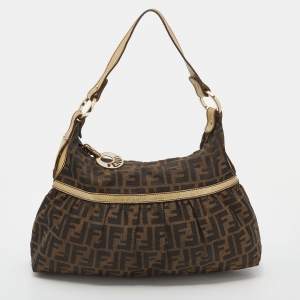 Pre Owned Fendi Tobacco/Gold Zucca Canvas and Leather Chef Hobo