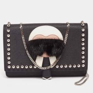 Pre Owned Fendi Black Leather Karlito Wallet on Chain Bag