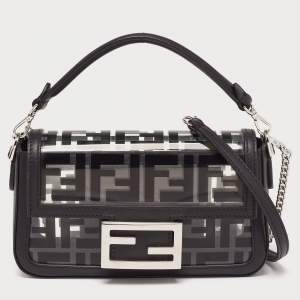 Fendi Black Leather and Zucca PVC Mini Baguette Bag