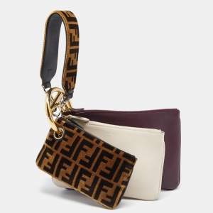 Pre Owned Fendi Multicolor Zucca Velvet and Leather Triplette Clutch Bag