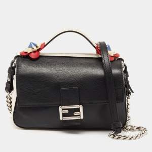 Pre Owned Fendi Bicolor Leather Micro Double Shoulder Bag