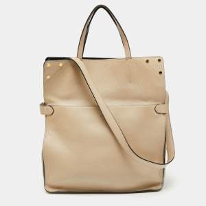 Pre Owned Fendi Beige/Black Leather And Fabric Grace Shoulder Bag