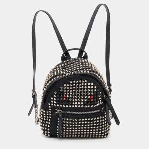 Pre Owned Fendi Black Nylon Mini Monster Studded Backpack