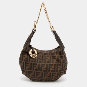 Pre Owned Fendi Tobacco Zucca Canvas Chef Chain Hobo