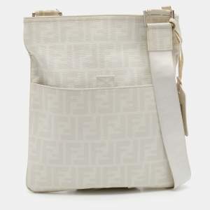 Fendi White Zucca Coated Canvas Messenger Bag