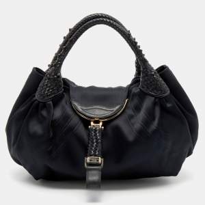 Pre Owned Fendi Black Satin Spy Hobo 