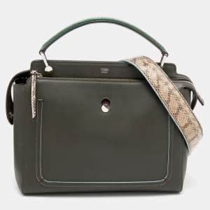 Pre Owned Fendi Olive Green Leather And Python Dot Com Top Handle Bag