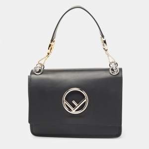Pre Owned Fendi Black Leather Kan I F Logo Shoulder Bag