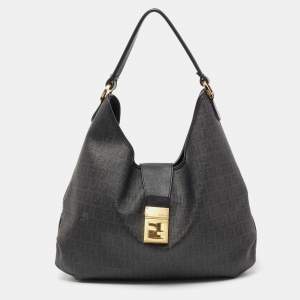 Pre Owned Fendi Black Zucchino Coated Canvas and Leather Hobo