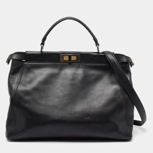 مملوكة مسبقًا Fendi Black Leather Large Peekaboo Top Handle Bag