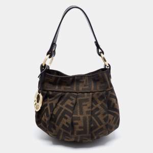 Pre Owned Fendi Tobacco Zucca Canvas Mini Chef Hobo