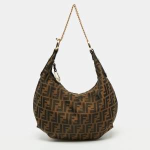 Pre Owned Fendi Tobacco Zucca Canvas and Leather Large Chef Chain Hobo