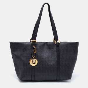 Pre Owned Fend Black Zucchino Coated Canvas and Leather Superstar Shopper Tote