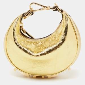 Pre Owned Fendi Metallic Gold Leather Nano Fendigraphy Pouch