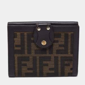 Pre Owned Fendi Tobacco Zucca Canvas and Leather French Compact Wallet