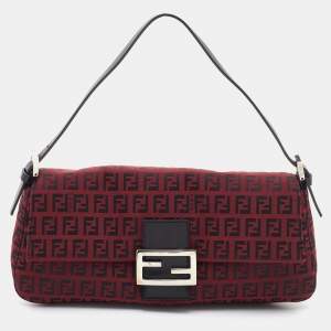 Fendi Red Zucchino Canvas Mama Forever Baguette Bag
