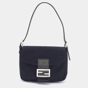 Fendi Black Neoprene and Patent Leather Baguette Bag