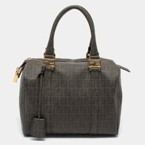 Pre Owned Fendi Grey Zucchino Coated Canvas Forever Bauletto Boston Bag