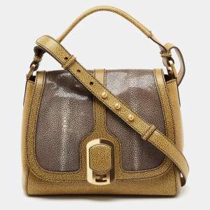 Pre Owned Fendi Yellow/Grey Stingray and Leather Anna Shoulder Bag