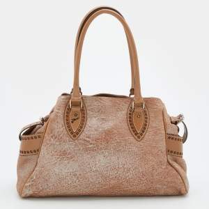 Pre Owned Fendi Metallic Beige Leather Etniko Satchel
