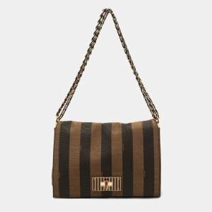 Pre Owned Fendi Brown/Beige Canvas Claudia Shoulder Bag