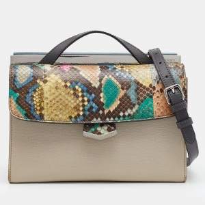 Pre Owned Fendi Multicolor Python And Leather Mini Demi Jour Shoulder Bag