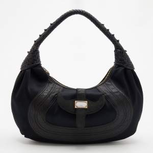 Pre Owned Fendi Black Fabric And Leather Spy Hobo