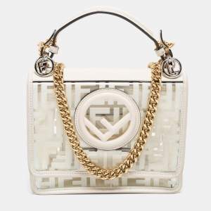 Pre Owned Fendi White Zucca PVC and Leather Mini Kan I F Shoulder Bag
