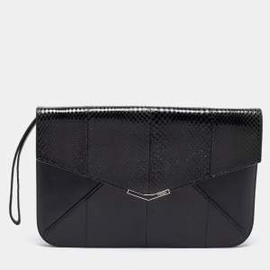 Pre Owned Fendi Black Karung And Water Snake 2Jours Wristlet Clutch