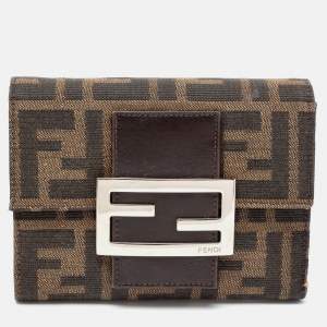 Pre Owned Fendi Tobacco Zucca Canvas Compact Wallet