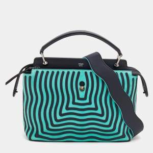 Pre Owned Fendi Mint Green/Black Leather And Suede Wave Dotcom Top Handle Bag