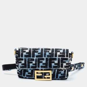 Fendi X Joshua Vides Blue/Black FF Cloudy Nylon Mini Belt Baguette Bag
