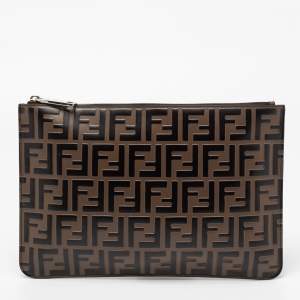 Pre Owned Fendi Tobacco Zucca Coated Canvas Pouch