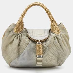 Pre Owned Fendi Gold Holographic Textured Leather Spy Hobo