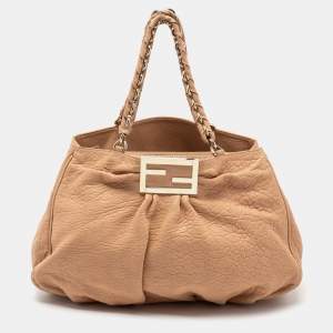 Pre Owned Fendi Beige Leather Large Mia Satchel