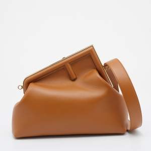 Pre Owned Fendi Brown Leather Small Fendi First Clutch