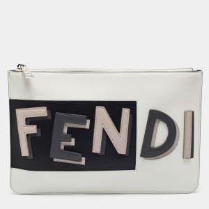 Pre Owned Fendi Multicolor Leather Logo Flat Pouch 